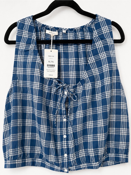 Doen Tops - Doen Blue Plaid Tie-Front Tank NWT